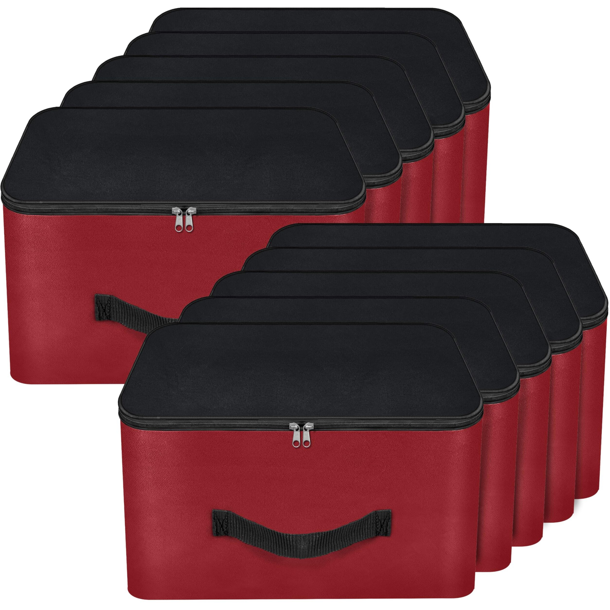NISUN 10 Pack Nylon Underbed Moisture Proof Wardrobe Organizer Storage Bag for Clothes With Zipper Closure and Handle Square -(Red & Black, 38.1 x 25.4 x 35 cm)