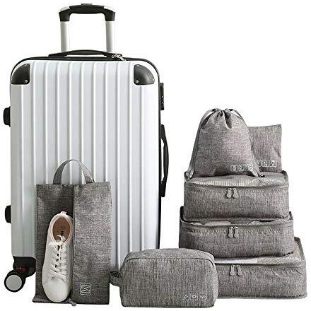 Styleys Polyester Blend Travel Organizer Packing Cubes Luggage Organiser Garment Storage Bags With Shoe Bag (Set Of 7, Grey - S11093)