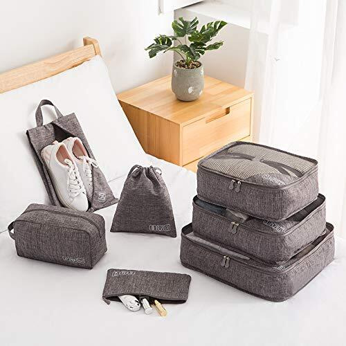 Styleys Polyester Blend Travel Organizer Packing Cubes Luggage Organiser Garment Storage Bags With Shoe Bag (Set Of 7, Grey - S11093)