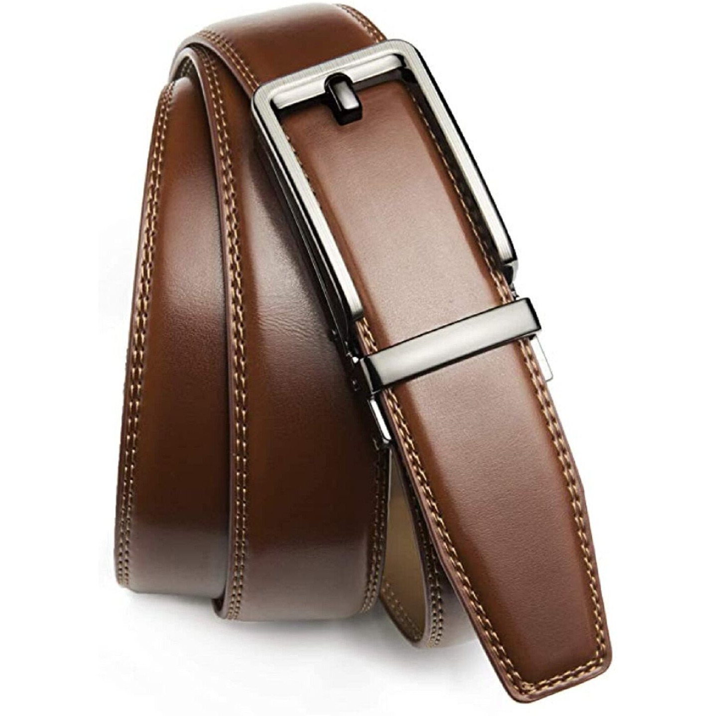 Contacts Genuine Leather Belt for Men with Easier Adjustable Autolock Buckle - Micro Adjustable Belt Fit Everywhere |Formal & Casual | Elegant Gift Box (15-Tan-Waist Size Fit from 28  to 42 )