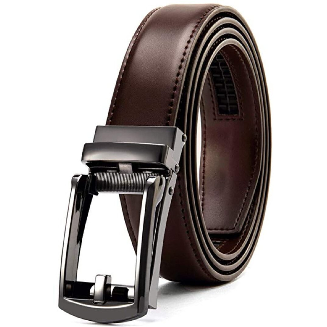 Contacts Genuine Leather Belt for Men with Easier Adjustable Autolock Buckle - Micro Adjustable Belt Fit Everywhere |Formal & Casual | Elegant Gift Box (15-Brown-Waist Size Fit from 28  to 42 )