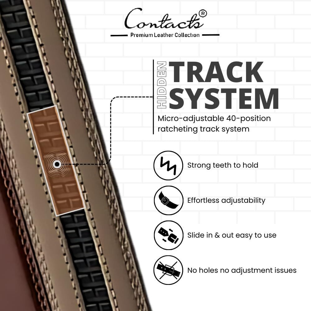 Contacts Genuine Leather Belt for Men with Easier Adjustable Autolock Buckle - Micro Adjustable Belt Fit Everywhere |Formal & Casual | Elegant Gift Box (15-Brown-Waist Size Fit from 28  to 42 )