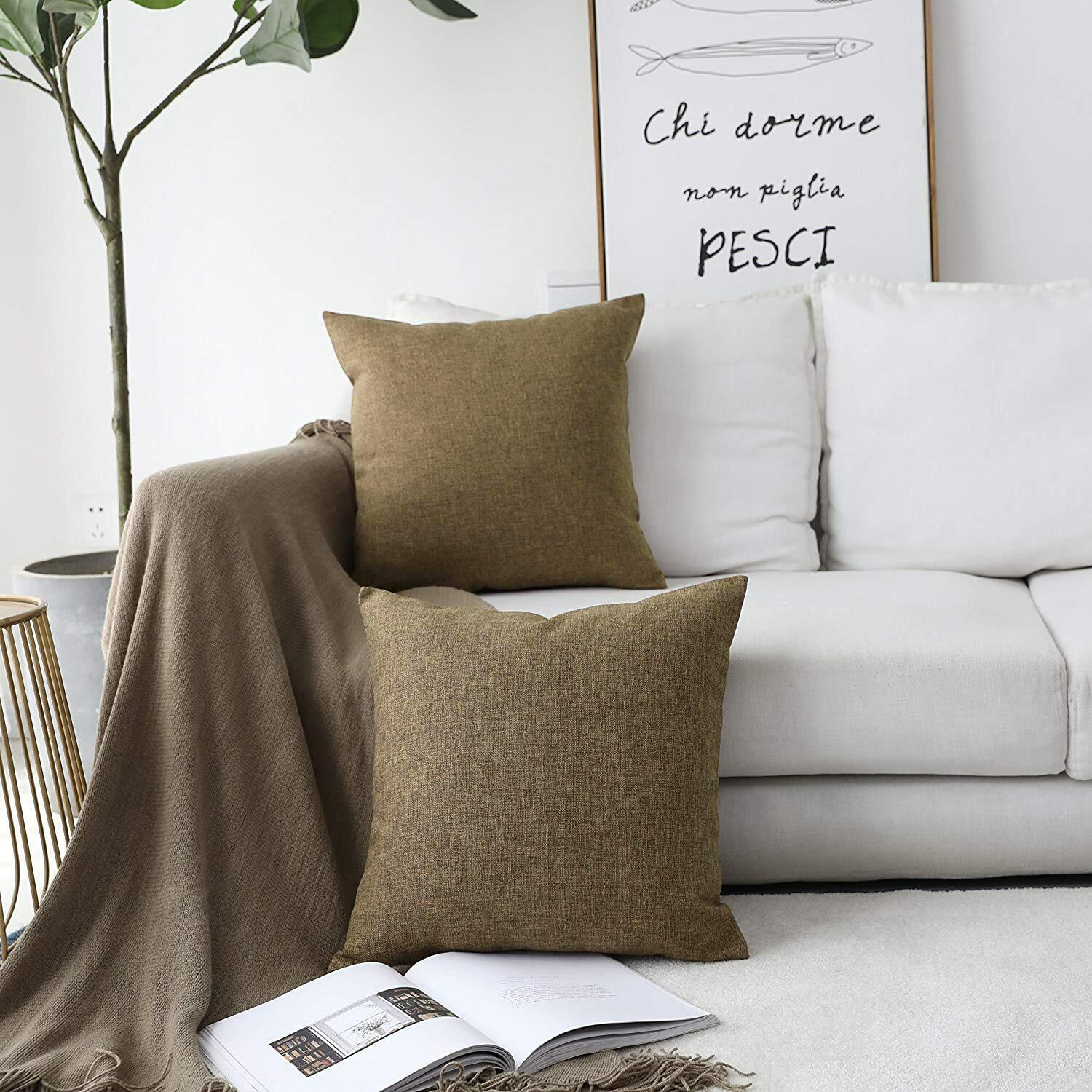 Khooti Fabric Jute Cushion Cover (12x12 Inch, Light Umber) - Pack of 3