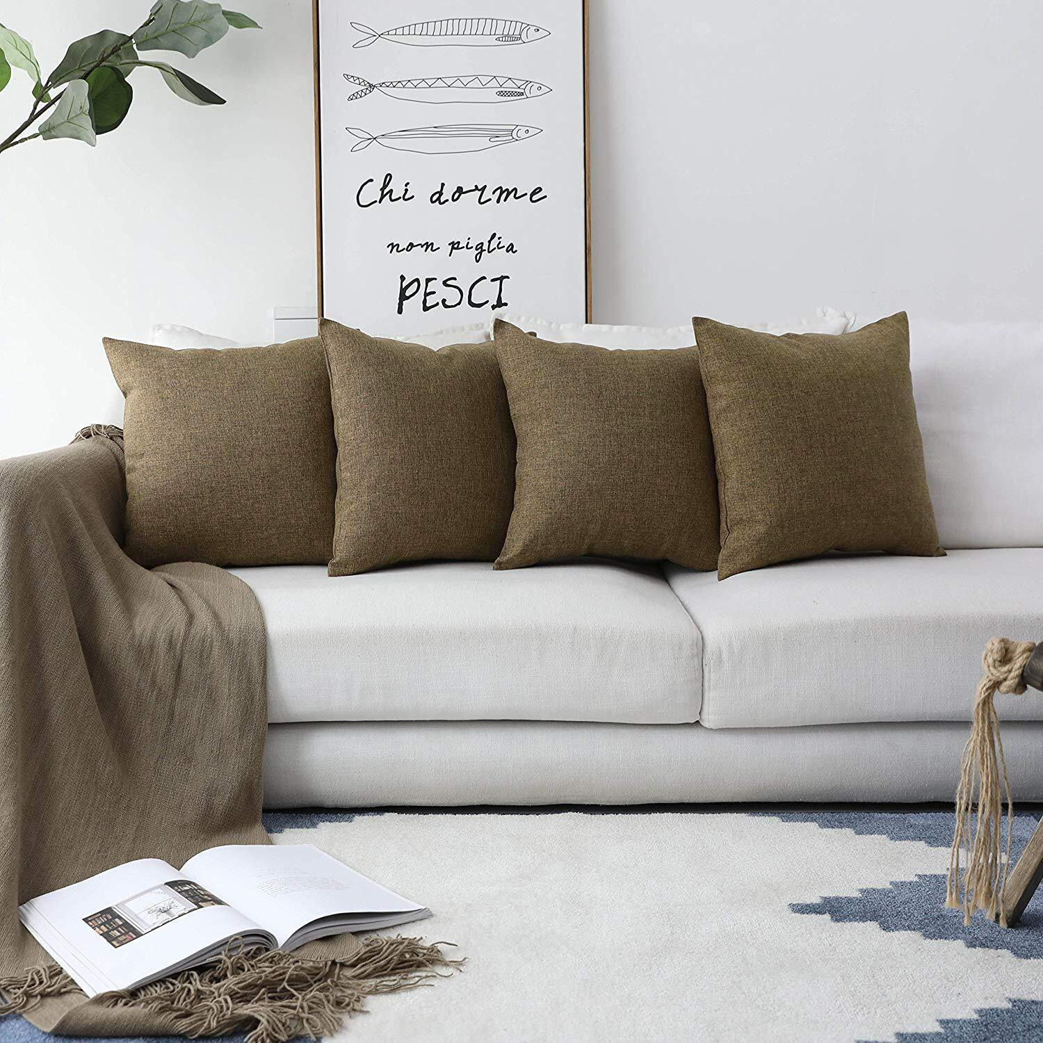Khooti Fabric Jute Cushion Cover (12x12 Inch, Light Umber) - Pack of 3