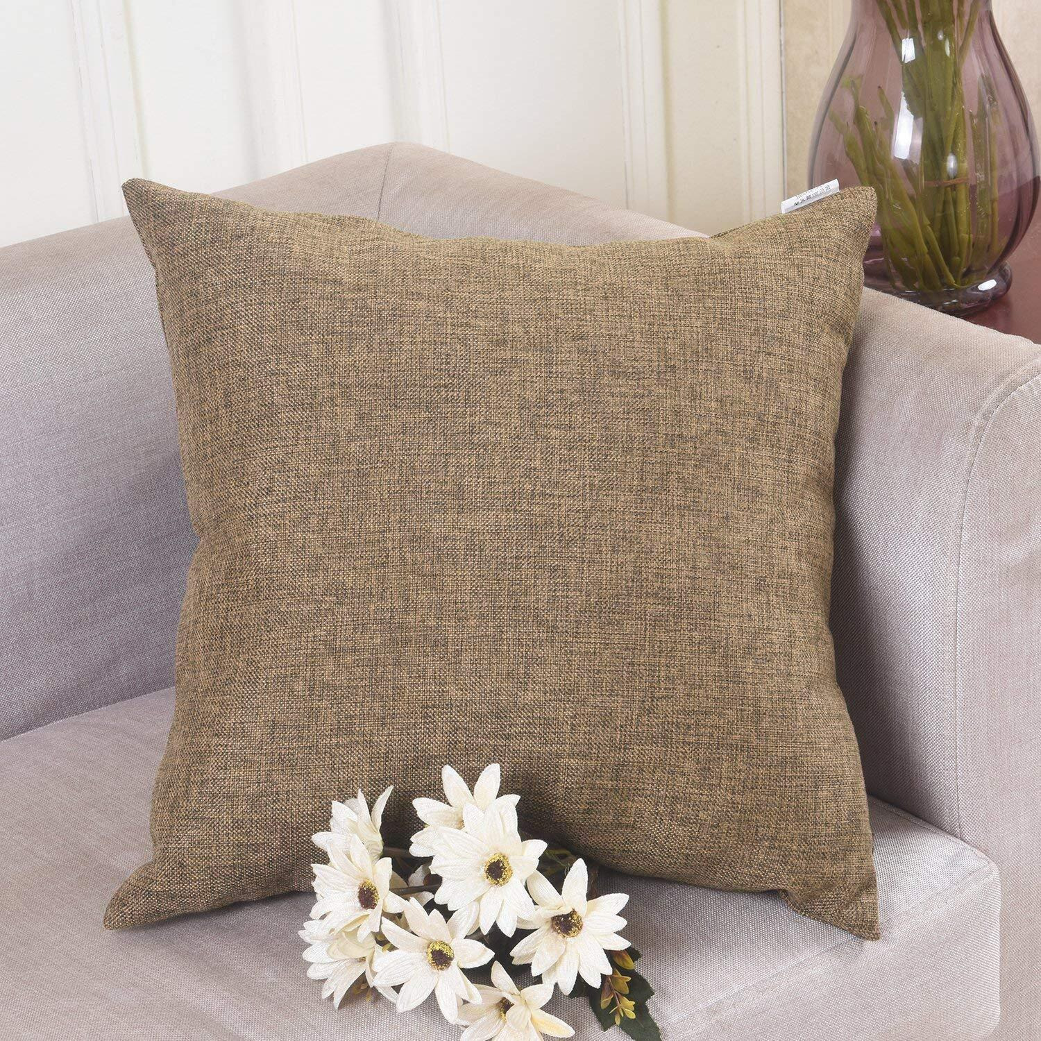 Khooti Jute Cushion Cover (18x18 Inch, Light Umber) -Pack of 4