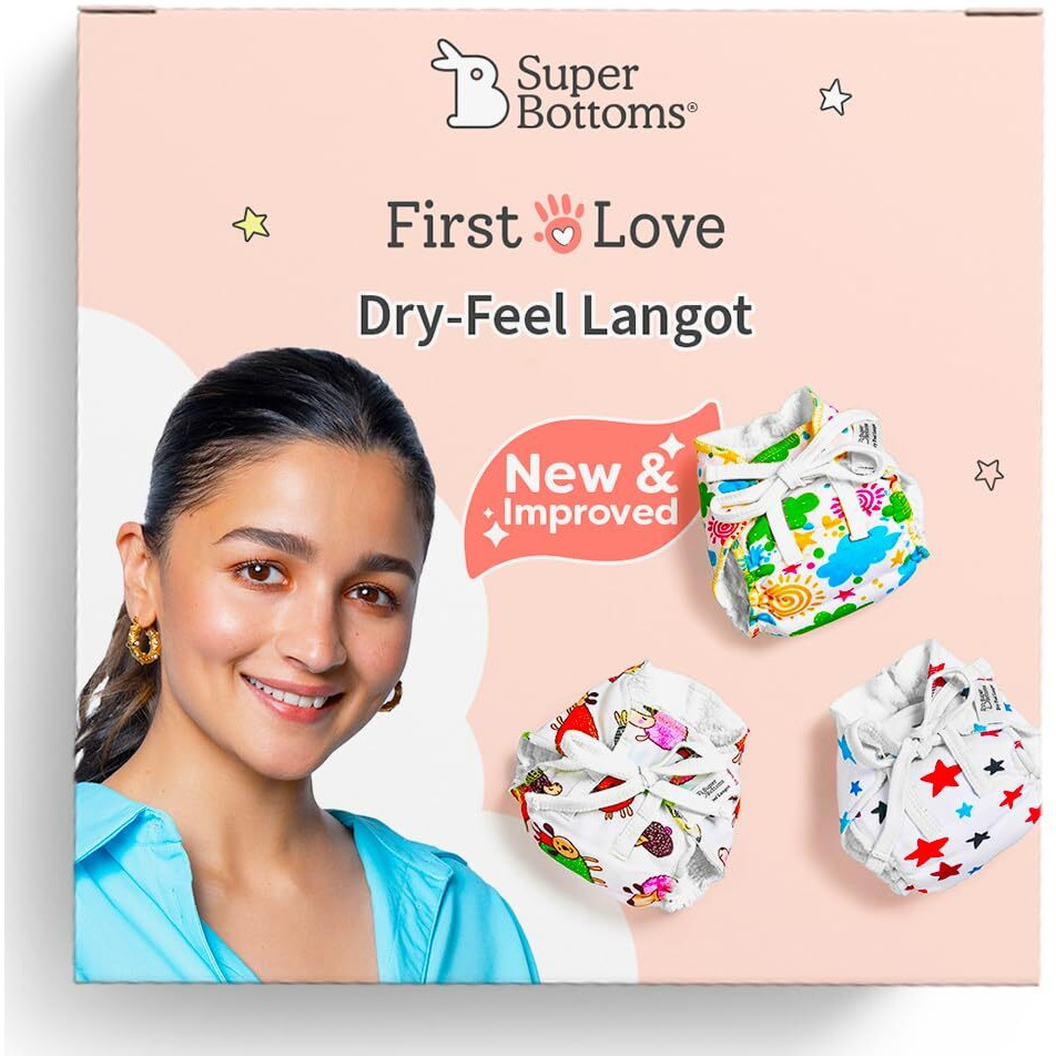 SuperBottoms DryFeel Baby Langot 0-6 months l Organic Cotton Modern Baby Nappy l Mess-free Langot with Gentle Elastics l Super DryFeel Top Layer l Diaper-free Time Essential
