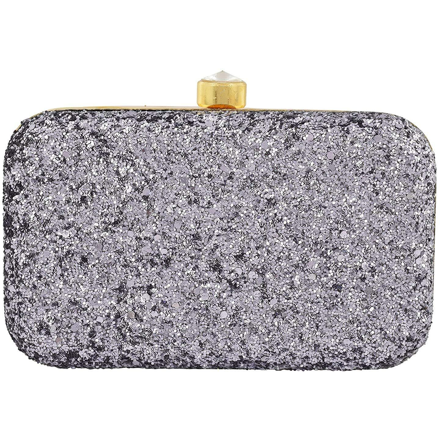 TOOBA Women Handicraft Embroidered Box Clutch Bag Purse For Bridal, Casual, Party, Wedding (Grey)