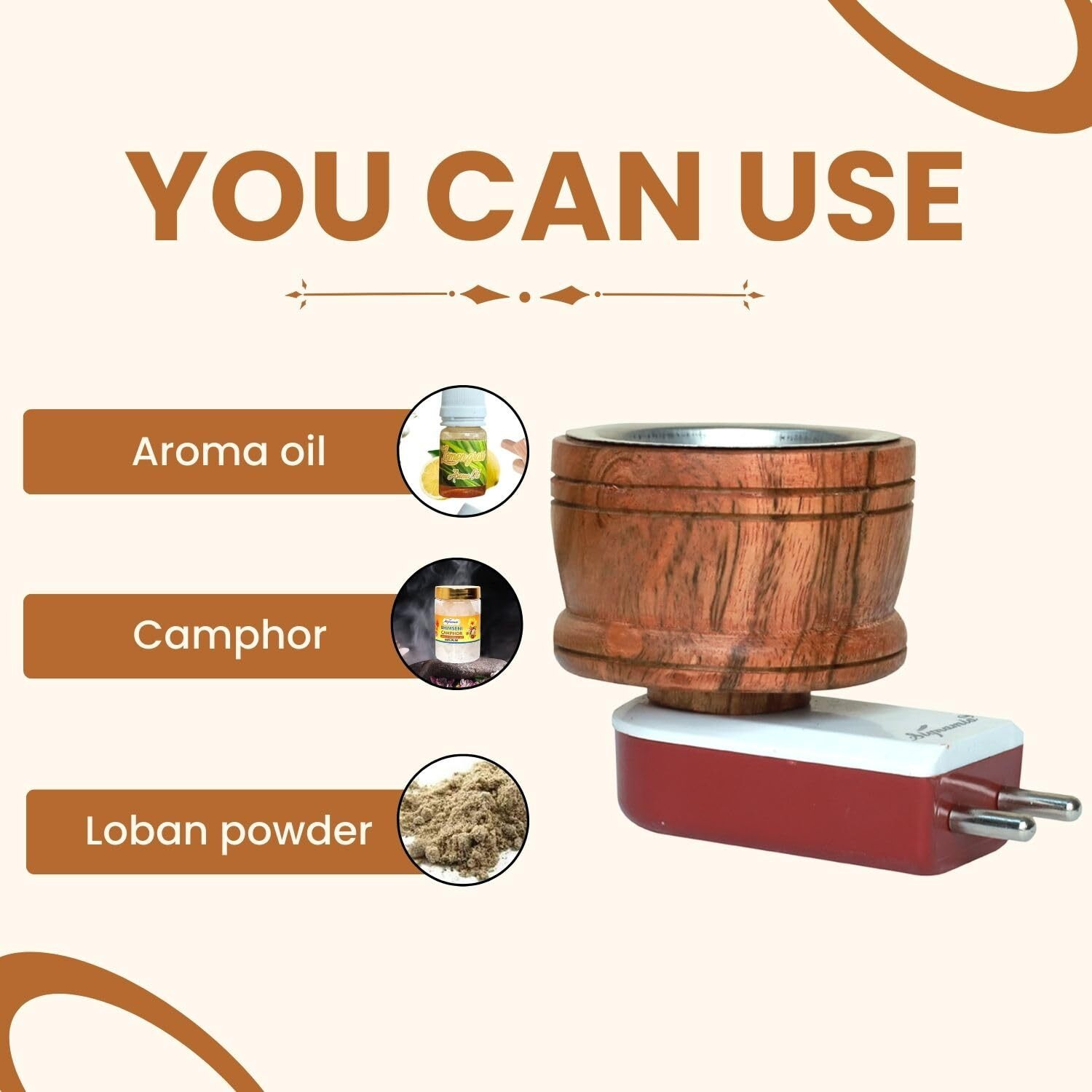 SIGNAMIO Kapoor Kapur Dani Camphor Karpuram Bakhoor Oud Aroma Oil Diffuser Incense Dhoop Burner Electrical Stand Machine for Home Fragrance Room Freshener -DN-1