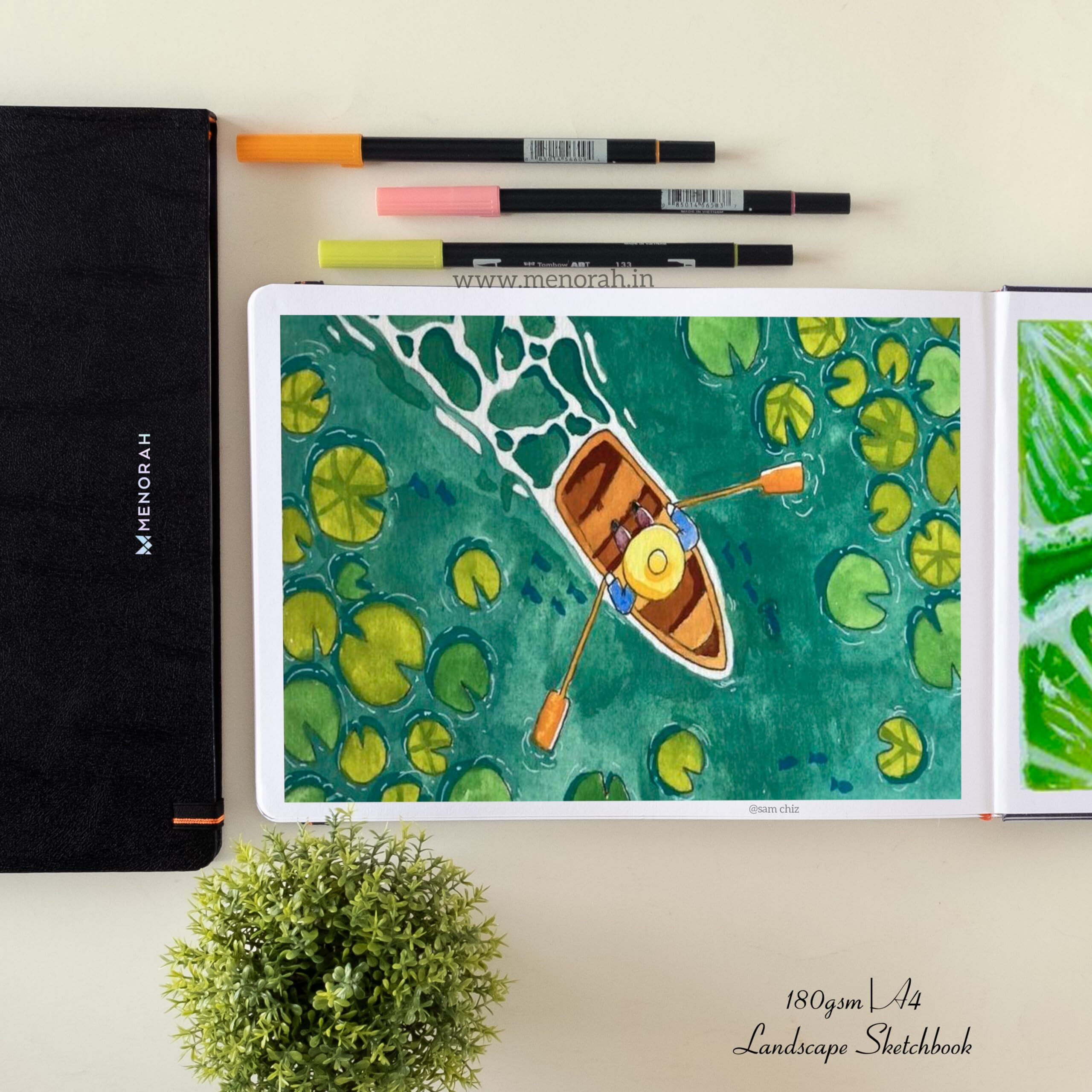 MENORAH Paper - A4 Sketchbooks For Artists - 180 Gsm (100 Pages/50 Sheets) - Hard Case Bound, Drawing Book, Size (21 Cm X 29.7 Cm) - Handmade - Landscape, Watercolor
