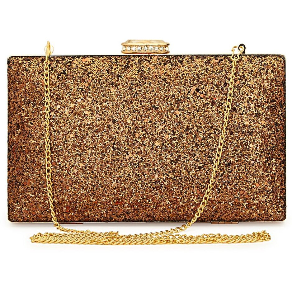 TOOBA Women Handicraft Beautiful Box Clutch Bag Purse for Bridal, Casual, Wedding (Copper Glitter)