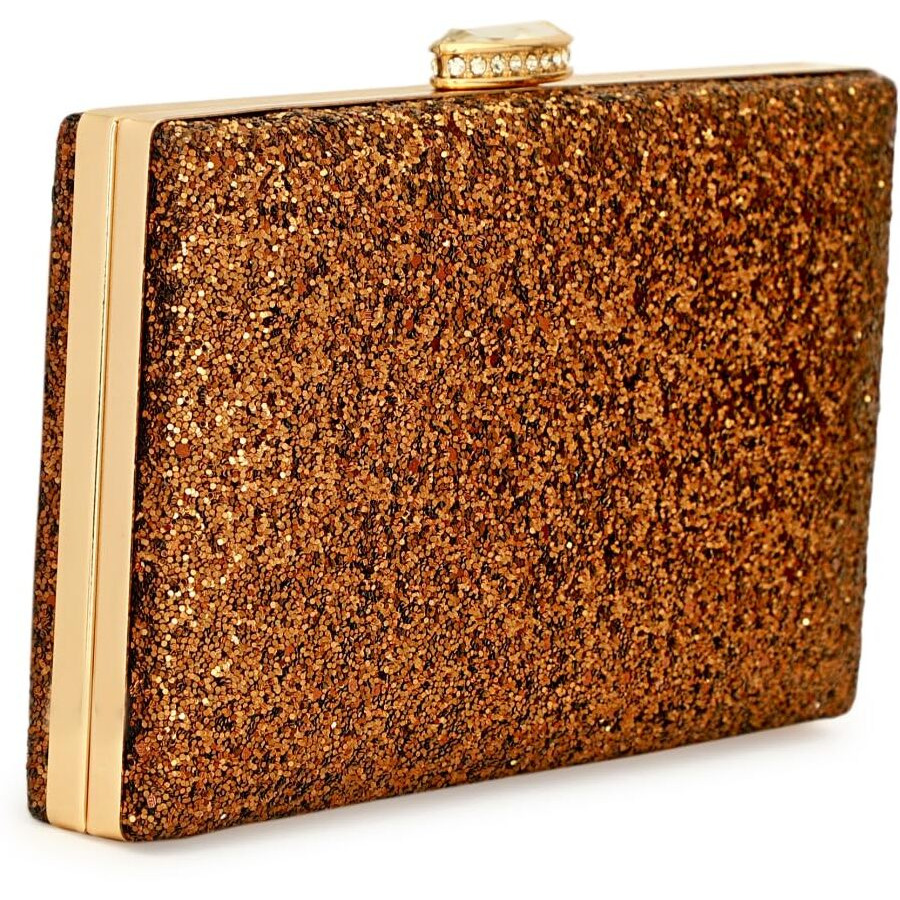 TOOBA Women Handicraft Beautiful Box Clutch Bag Purse for Bridal, Casual, Wedding (Copper Glitter)