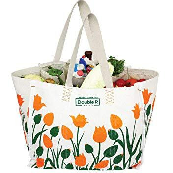DoubleR Reusable Large Jhola Bag with 6 Compartments  Heavy Duty Cotton Canvas Waterproof Grocery & Vegetable Shopping Bag with Durable Handles, Eco-Friendly, Multi-Use Carry Bag (18x11x14.5 inches)