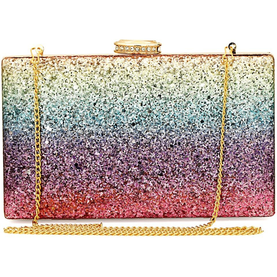 TOOBA Women Handicraft Beautiful Latest Box Clutch Bag Purse for Bridal, Casual, Wedding (Diamond Gold). (Multi Glitter)