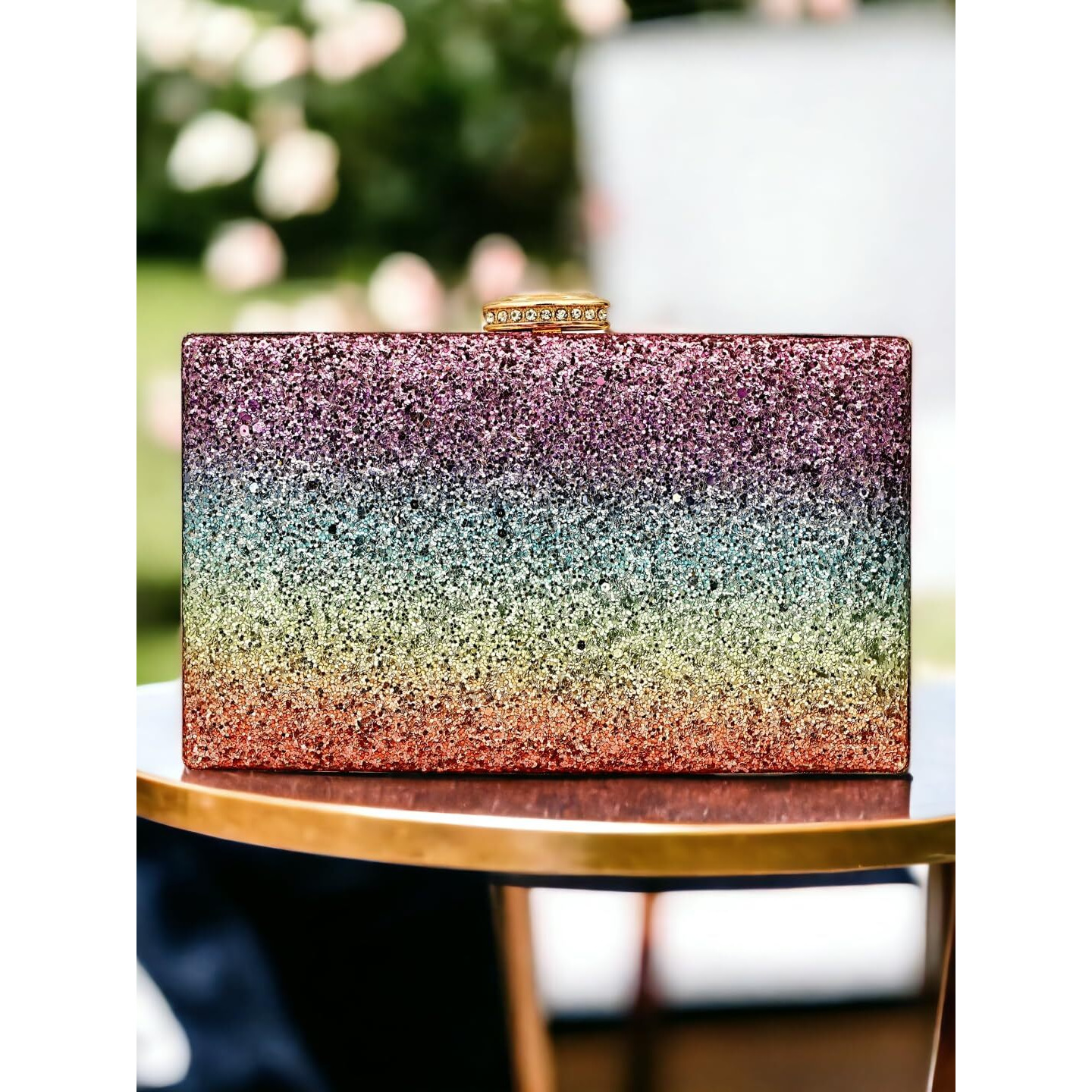 TOOBA Women Handicraft Beautiful Latest Box Clutch Bag Purse for Bridal, Casual, Wedding (Diamond Gold). (Multi Glitter)