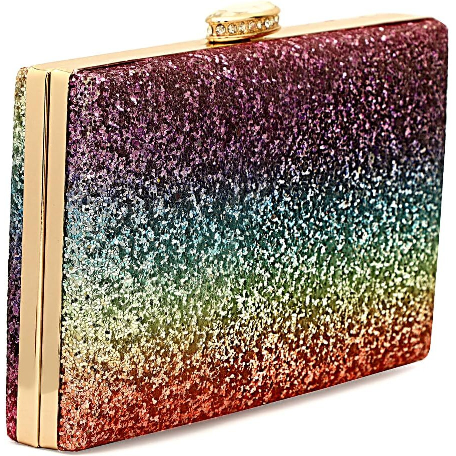 TOOBA Women Handicraft Beautiful Latest Box Clutch Bag Purse for Bridal, Casual, Wedding (Diamond Gold). (Multi Glitter)