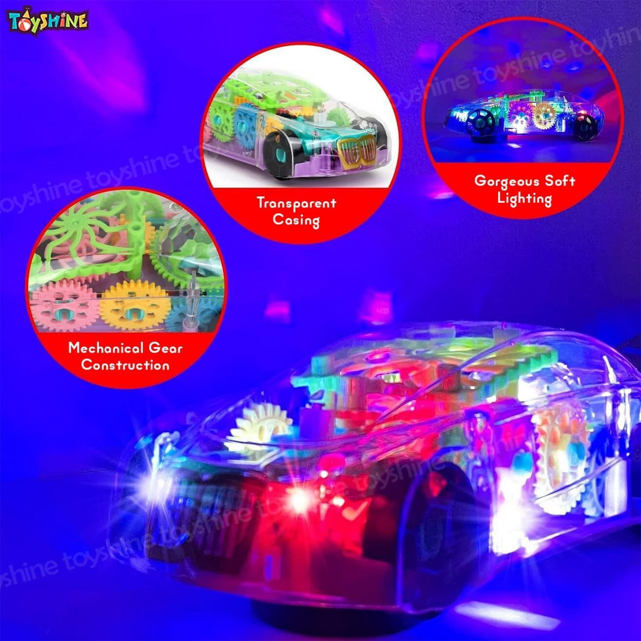 Toyshine Concept Musical and 3D Lights Kids Transparent Car, Toy for 2 to 5 Year Kids Baby Toy, Multicolor
