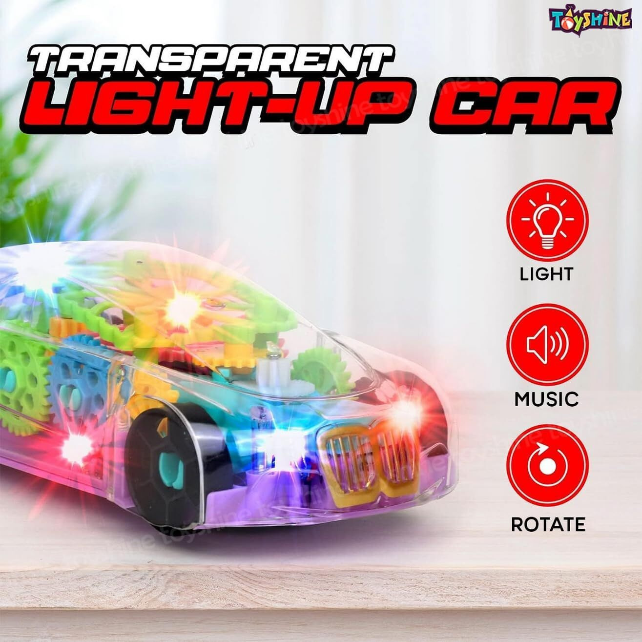 Toyshine Concept Musical and 3D Lights Kids Transparent Car, Toy for 2 to 5 Year Kids Baby Toy, Multicolor