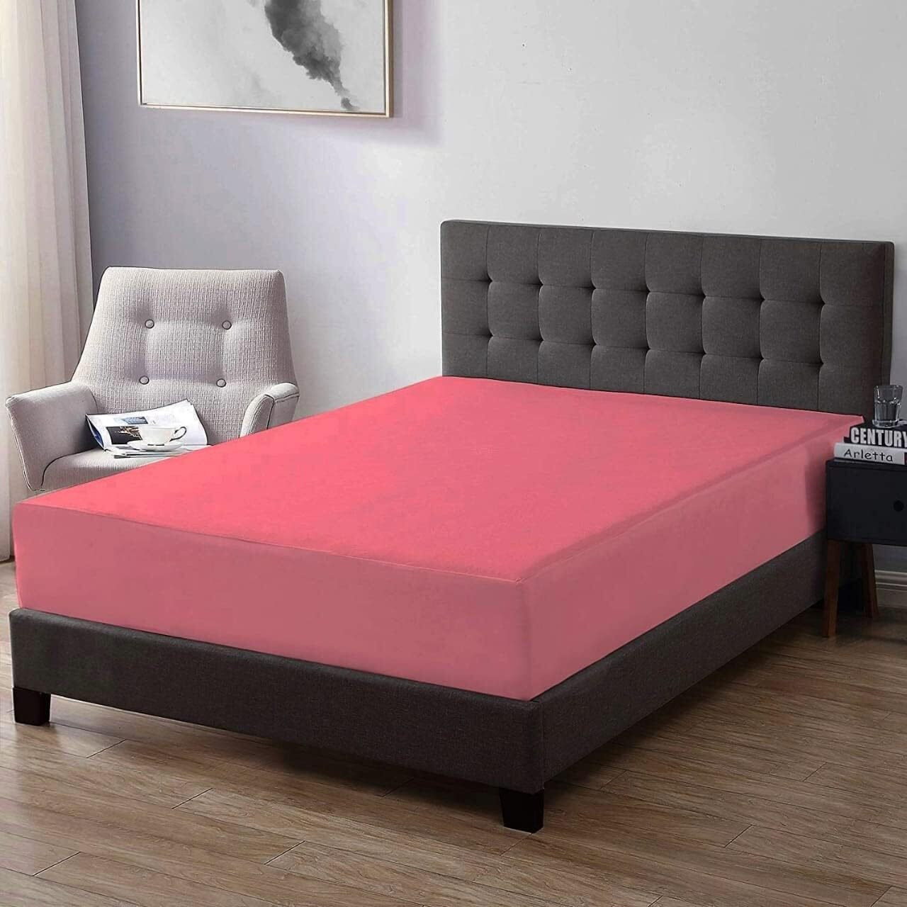 Trance Home Linen Premium 220 GSM+ 75  x 72  Cotton Terry Waterproof Mattress Protector | Elasticated Fitted Style Non-Toxic Bed Protector | Mattresses Cover (75x72 inch | 6.25x6 feet_ Coral)