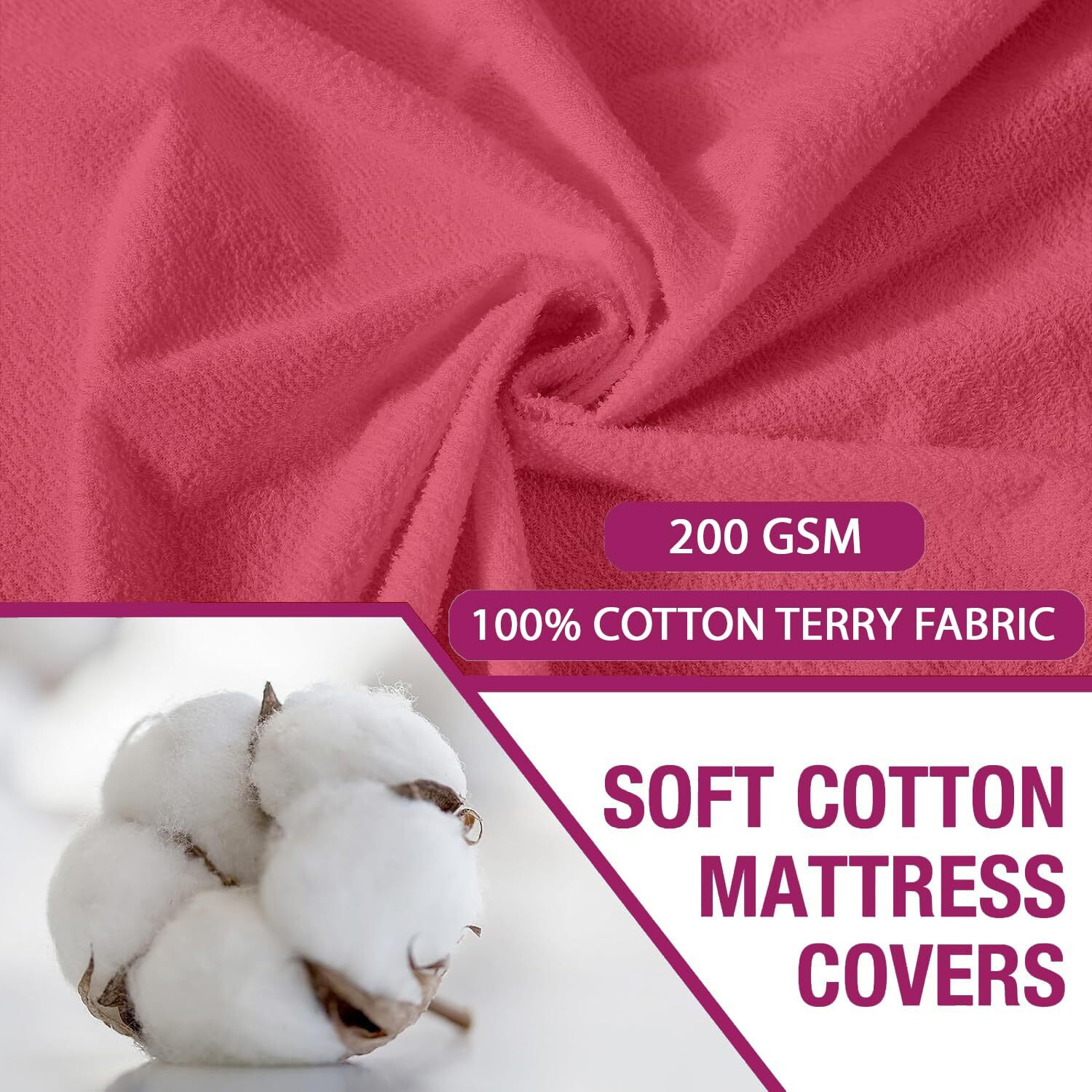 Trance Home Linen Premium 220 GSM+ 75  x 72  Cotton Terry Waterproof Mattress Protector | Elasticated Fitted Style Non-Toxic Bed Protector | Mattresses Cover (75x72 inch | 6.25x6 feet_ Coral)