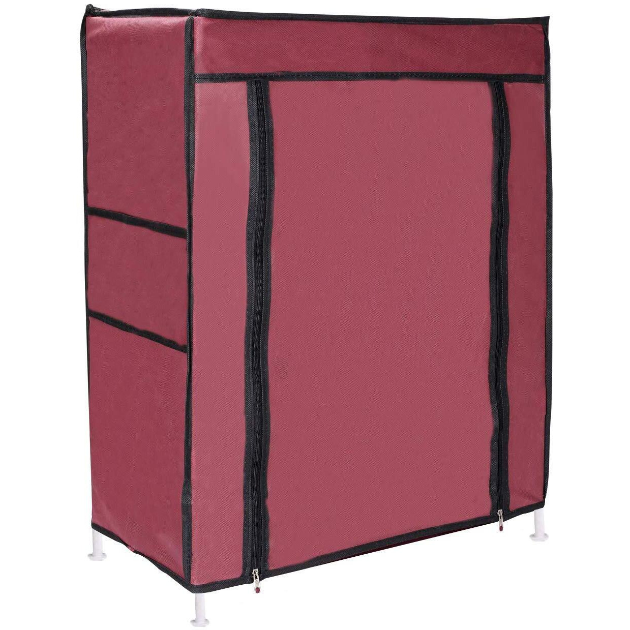FLIPZON | 4 Shelves Baby Foldable Wardrobe | Non-Woven Fabric Shelves | Maroon, Metal, 72 Cm, 58 Cm