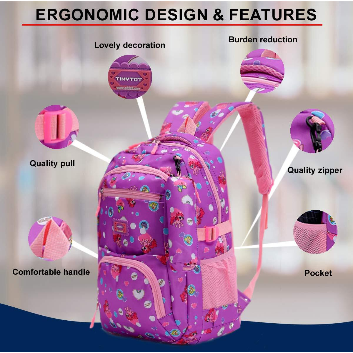 Tinytot School Bag for Girl with Pencil Pouch  26 Litre, 18 Inches, Durable & Sleek Waterproof Tuition and College Bag for Girls, Multicolored Picnic & Travel Backpack for Girls