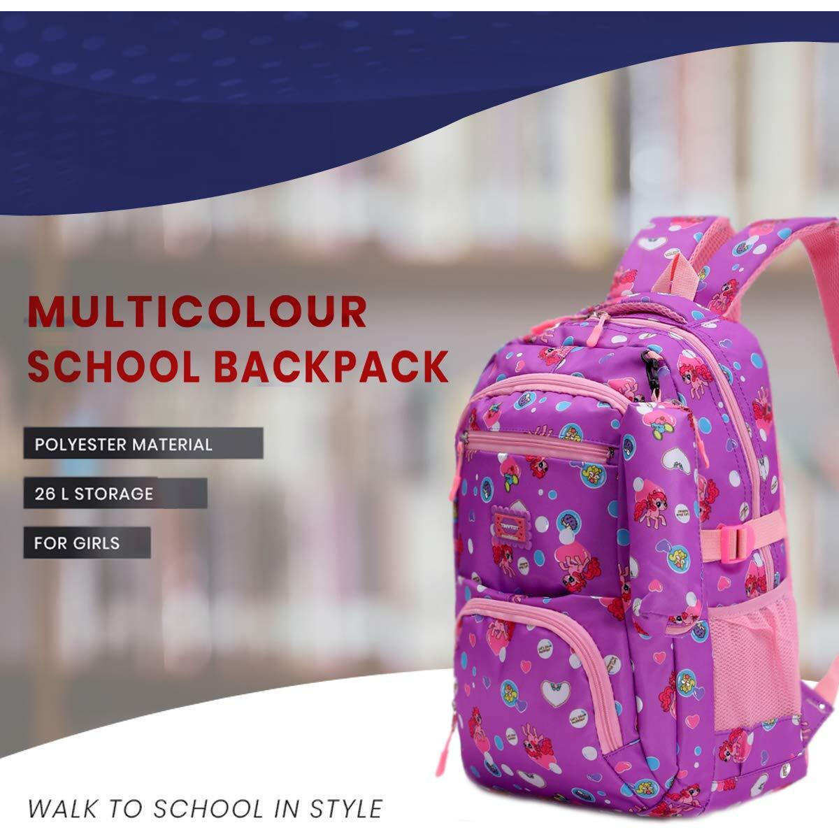 Tinytot School Bag for Girl with Pencil Pouch  26 Litre, 18 Inches, Durable & Sleek Waterproof Tuition and College Bag for Girls, Multicolored Picnic & Travel Backpack for Girls