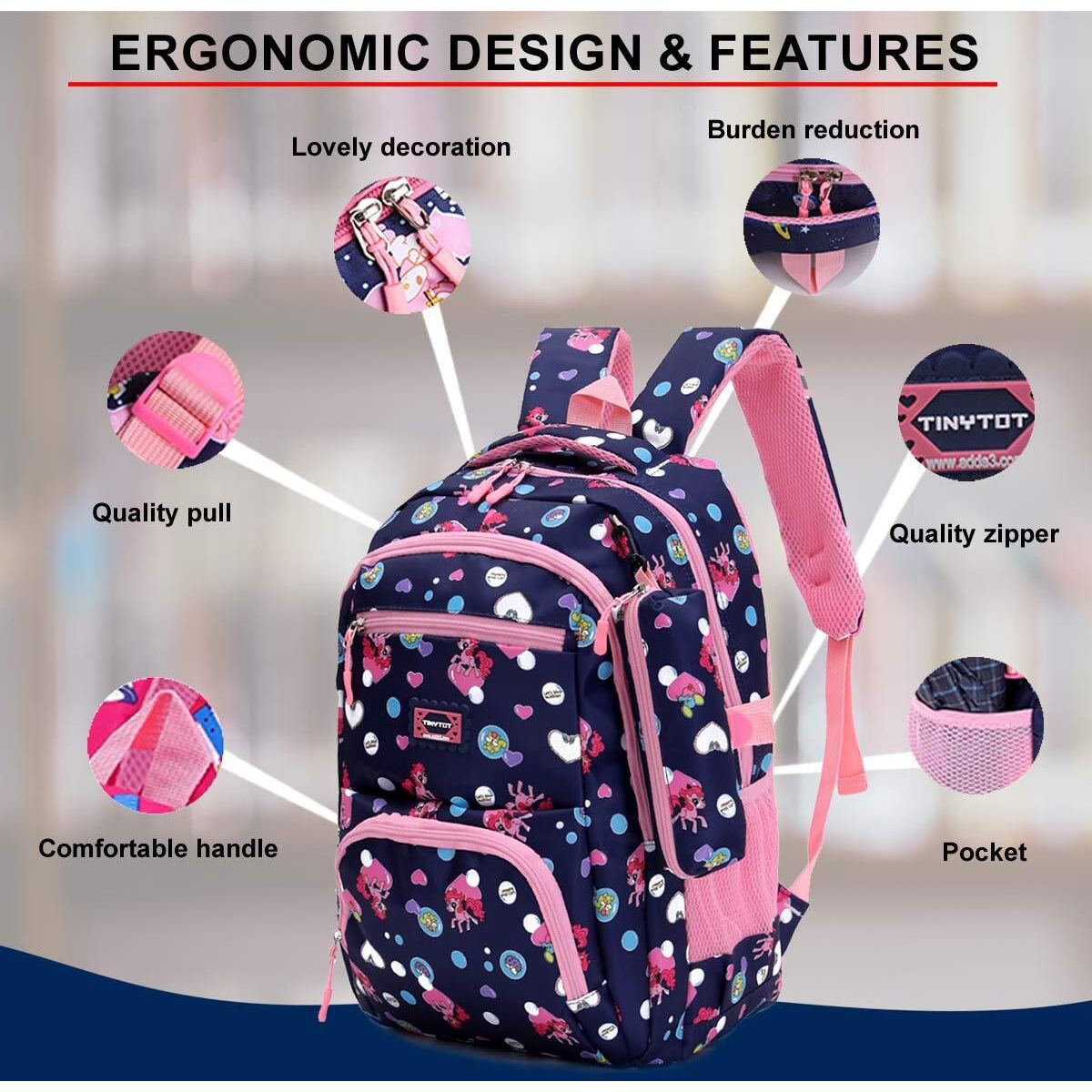 Tinytot 26 Litre, Unicorn Printed Stylish & Trendy Water Resistant Hi Storage School Collage Travel Backpack Bag with Pencil Pouch, for Girls & Women, 2nd Standard onward, 18 Inch