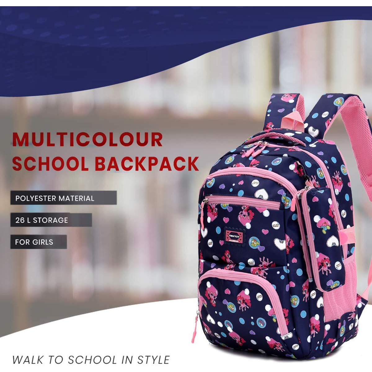 Tinytot 26 Litre, Unicorn Printed Stylish & Trendy Water Resistant Hi Storage School Collage Travel Backpack Bag with Pencil Pouch, for Girls & Women, 2nd Standard onward, 18 Inch