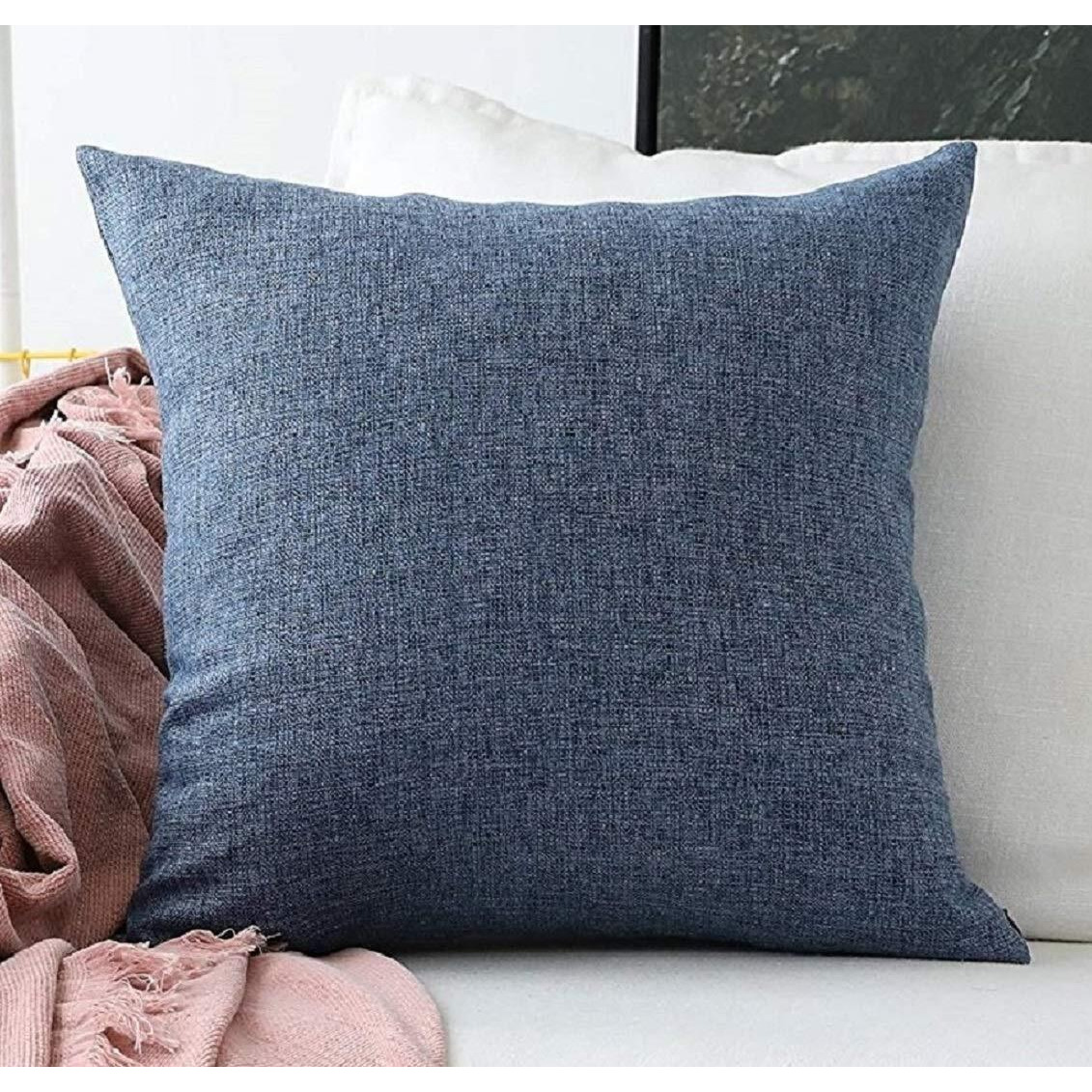 Khooti Jute Cushion Cover, 10x10 Inch (Navy Blue)(Pack of 4)