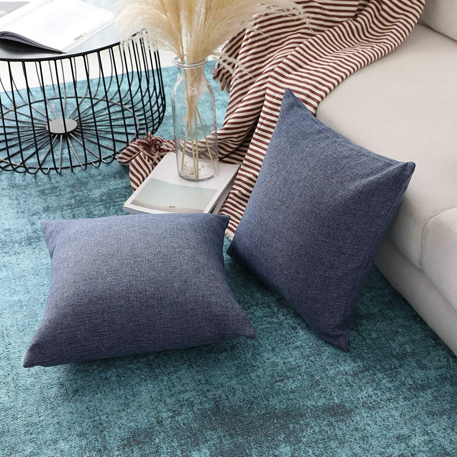 Khooti Jute Cushion Cover, 12x12 Inch (Navy Blue)(Pack of 5)