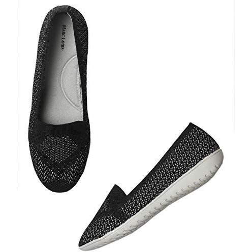 Marc Loire Women s Black Athleisure Knitted Active Wear Slip-On Ballet Loafer Shoes for Daily Walking