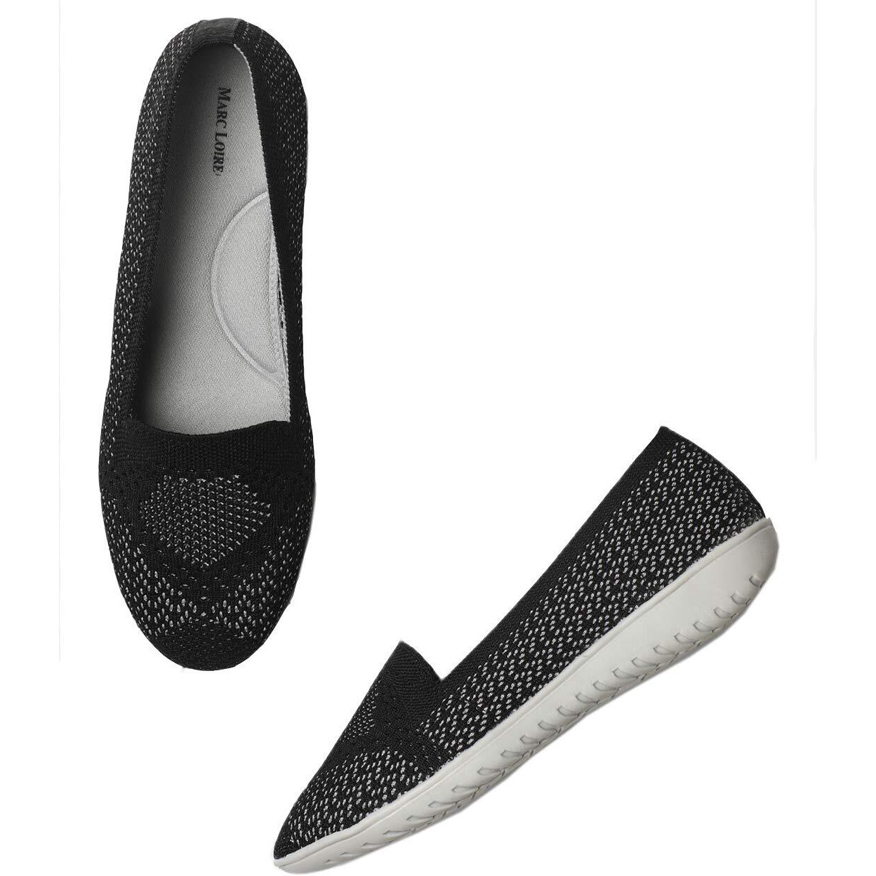 Marc Loire Women s Black Athleisure Knitted Active Wear Slip-On Ballet Loafer Shoes For Daily Walking, 7 UK