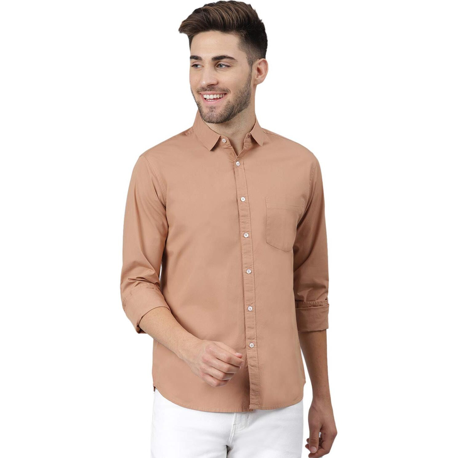Dennis Lingo Men s Solid Camel Brown Slim Fit Cotton Casual Shirt (C301_CAMEL_XXL)