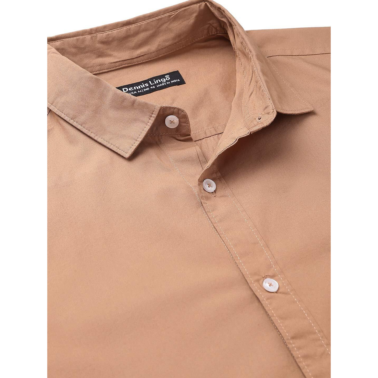 Dennis Lingo Men s Solid Camel Brown Slim Fit Cotton Casual Shirt (C301_CAMEL_XXL)