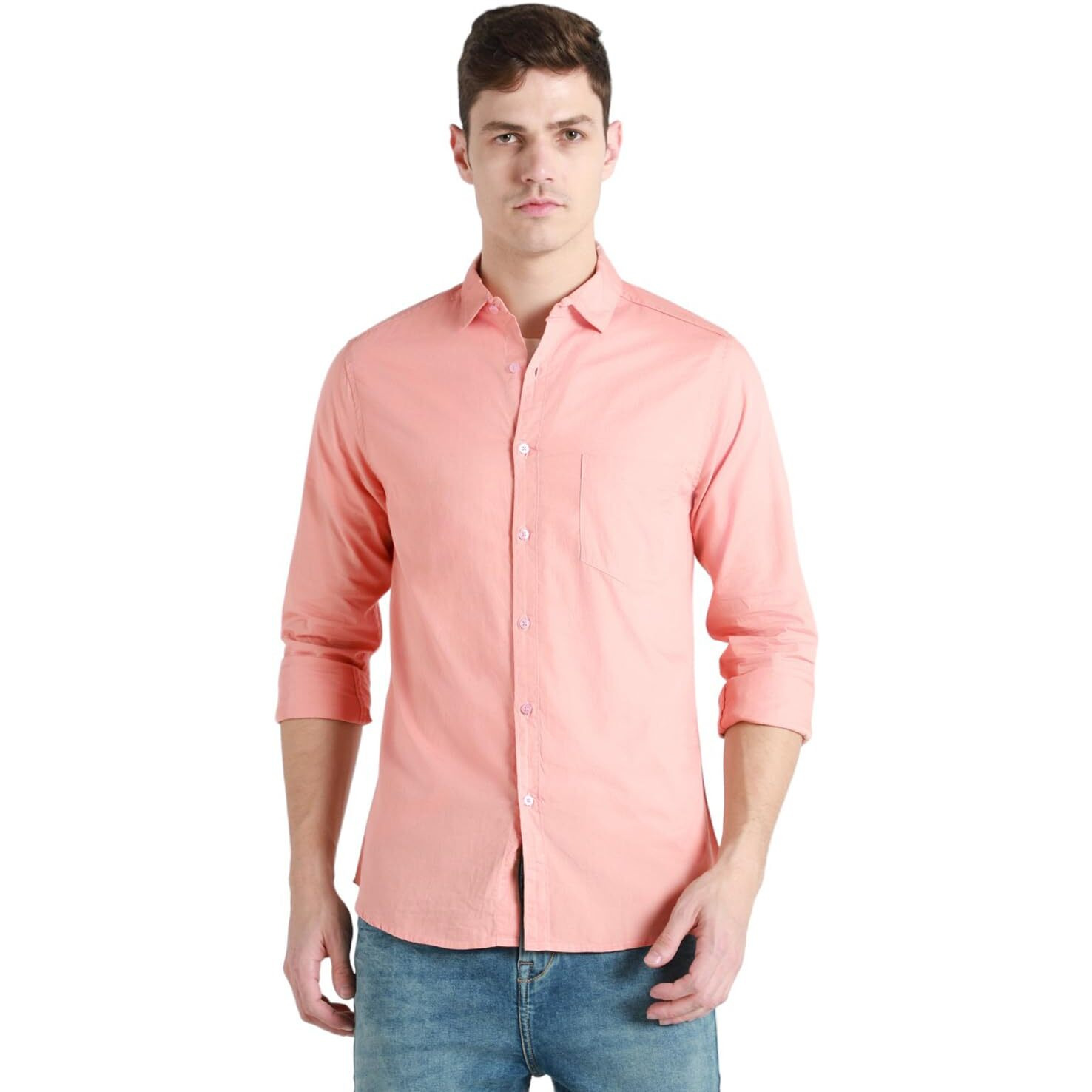 Dennis Lingo Men s Solid Shell Slim Fit Cotton Casual Shirt (C301_SHELL_XXL)