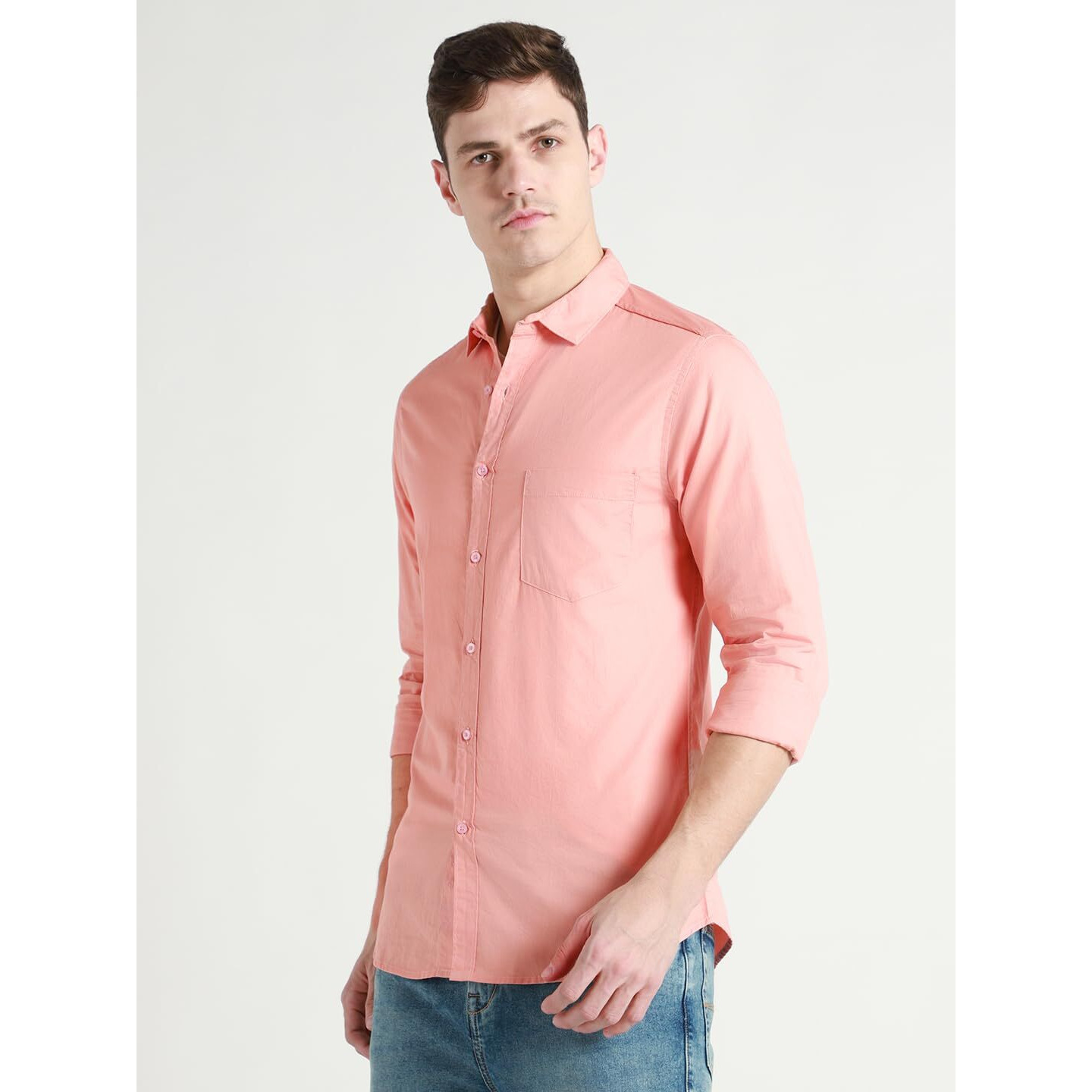 Dennis Lingo Men s Solid Shell Slim Fit Cotton Casual Shirt (C301_SHELL_XXL)