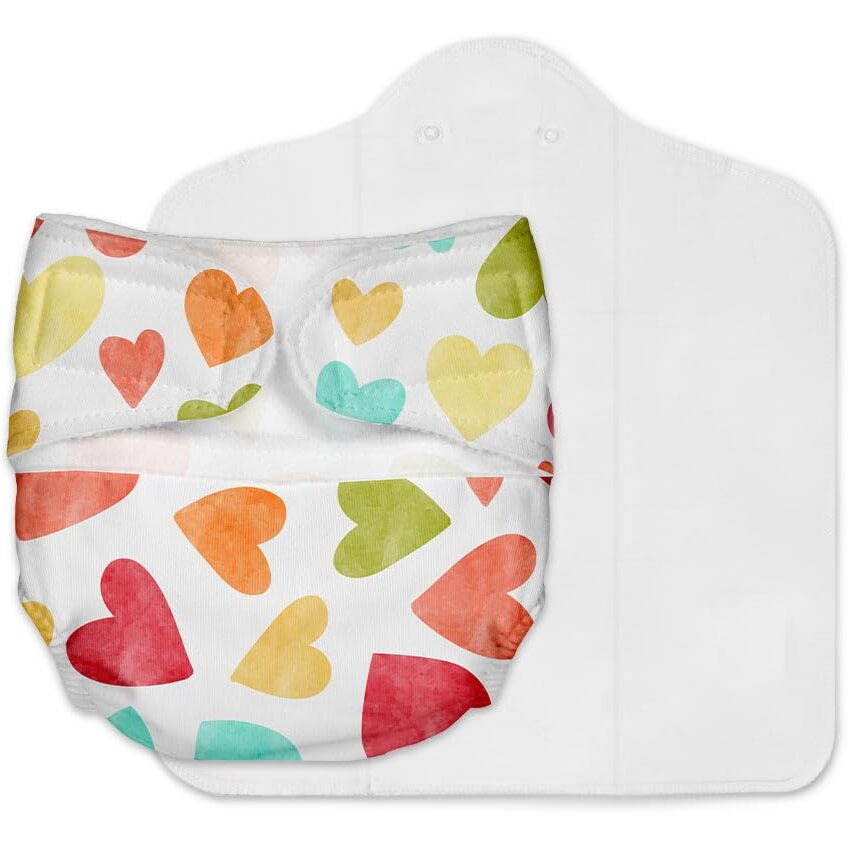 SuperBottoms Newborn UNO Pack of 1 (Shell + Insert) - Washable & Reusable waterproof Adjustable cloth diaper for babies -diaper with Prefold style Pad (Baby Hearts)