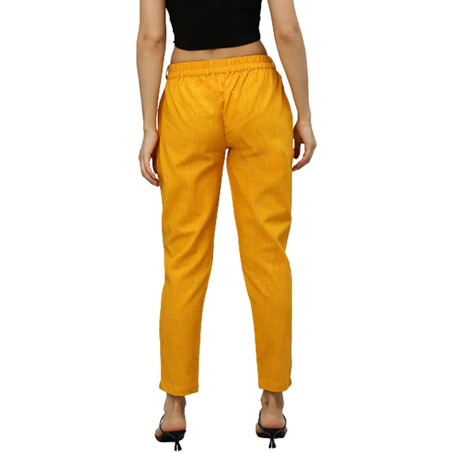 YASH GALLERY Women s Cotton Slub Solid Regular Fit Casual Trouser Pants Mustard