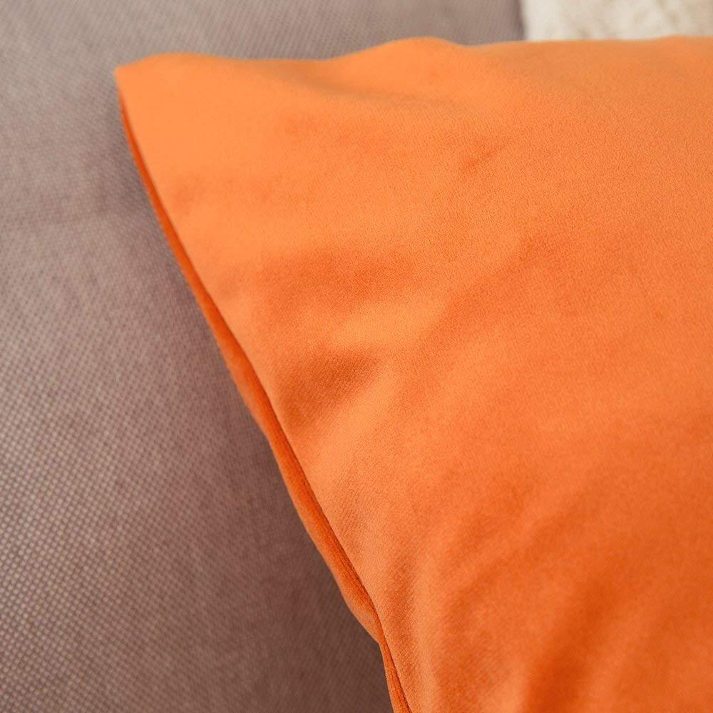 Khooti Velvet Cushion Cover, 30x30 (Orange)(Pack of 3)