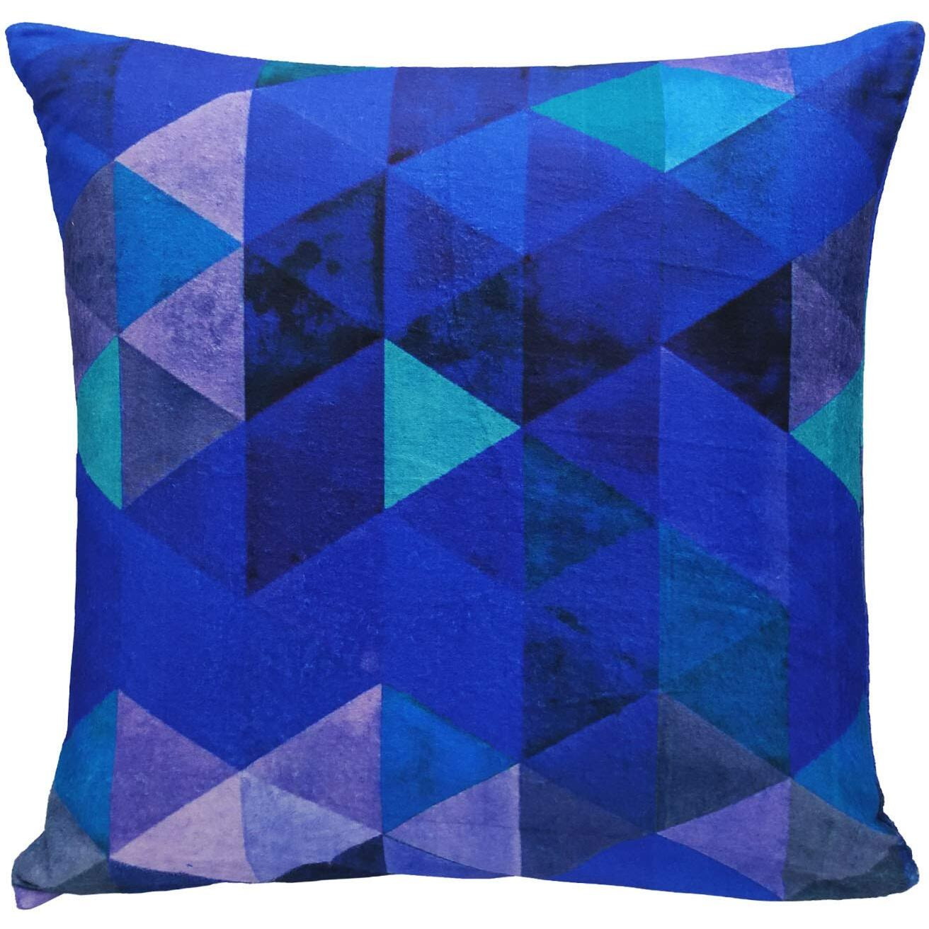 Khooti Velvet Cushion Cover, 30x30 (Triangular Blue)(Pack of 2)