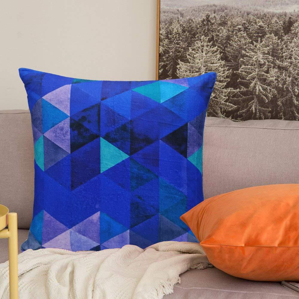 Khooti Velvet Cushion Cover, 30x30 (Triangular Blue)(Pack of 2)