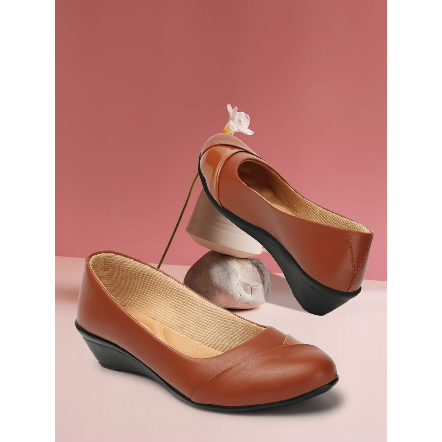 Denill Comfortable Wedge Heel Ballet Flats for Women and Girls (Tan) UK 8