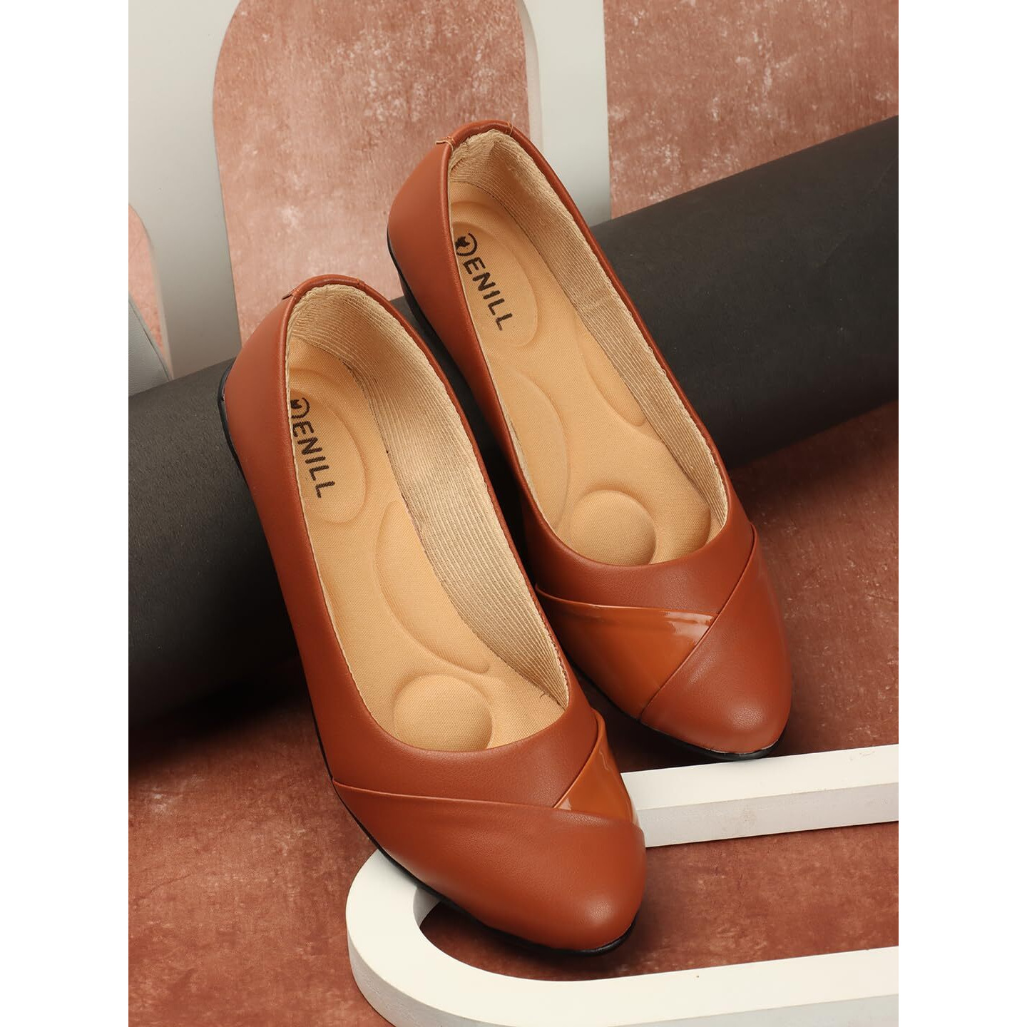 Denill Comfortable Wedge Heel Ballet Flats for Women and Girls (Tan) UK 3