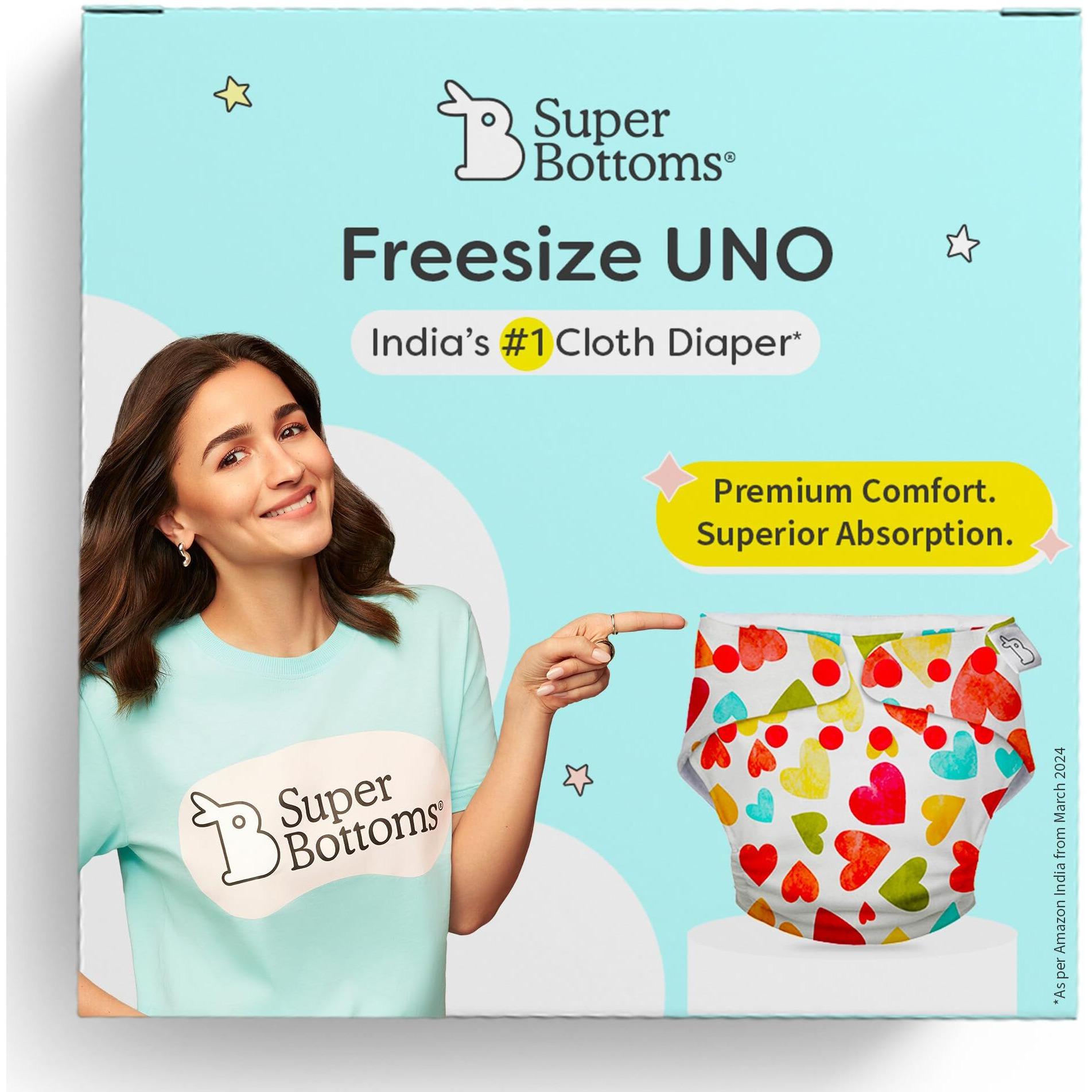 SuperBottoms NEW UNO Freesize Cloth Diaper | Cloth diaper for babies 3M to 3Y | Washable & Reusable cloth diaper | Comes with cloth diaper insert | 1 Diaper and 1 Organic cotton Soaker