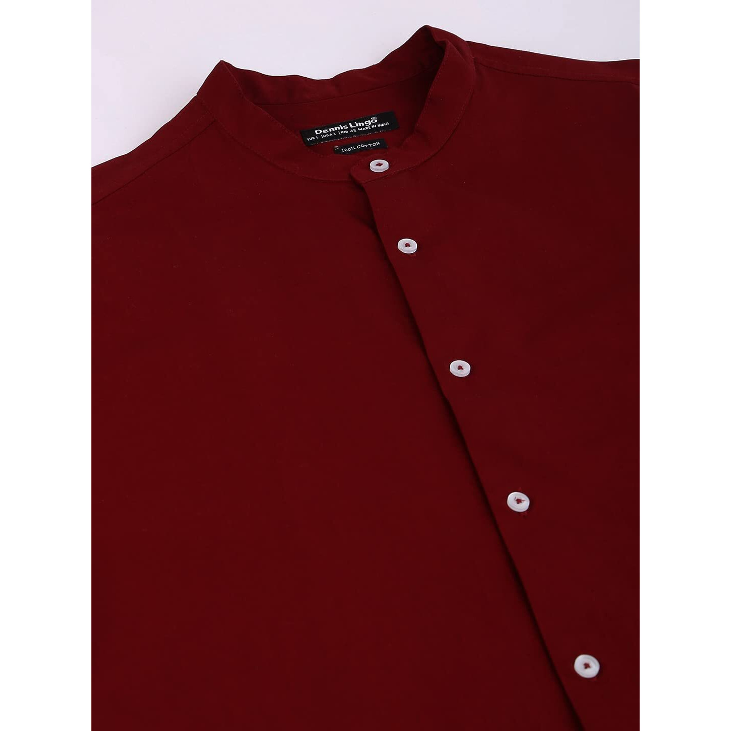 Dennis Lingo Men s Cotton Solid Mandarin Collar Slim Fit Casual Shirt (CC201_DARKRED, XXL)