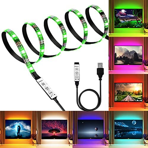 PESCA 5V 5050 Rgb Led Flexible Strip Light Multi-Color Changing Lighting Kit,Tv Background Lighting With Mini Controller (For 40-49  Tv S,Plastic,Usb),3 meters