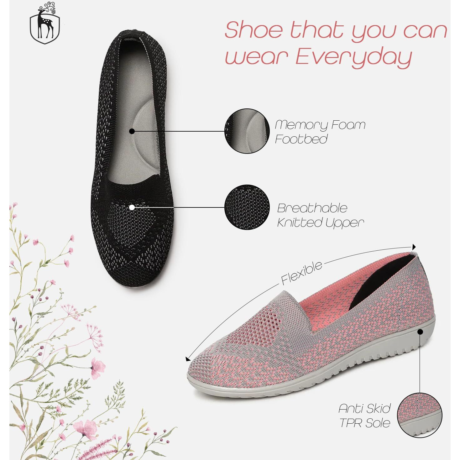 Marc Loire Women s Athleisure Knitted Active Wear Slip-On Ballet Loafer Shoes Pink - 3 Uk