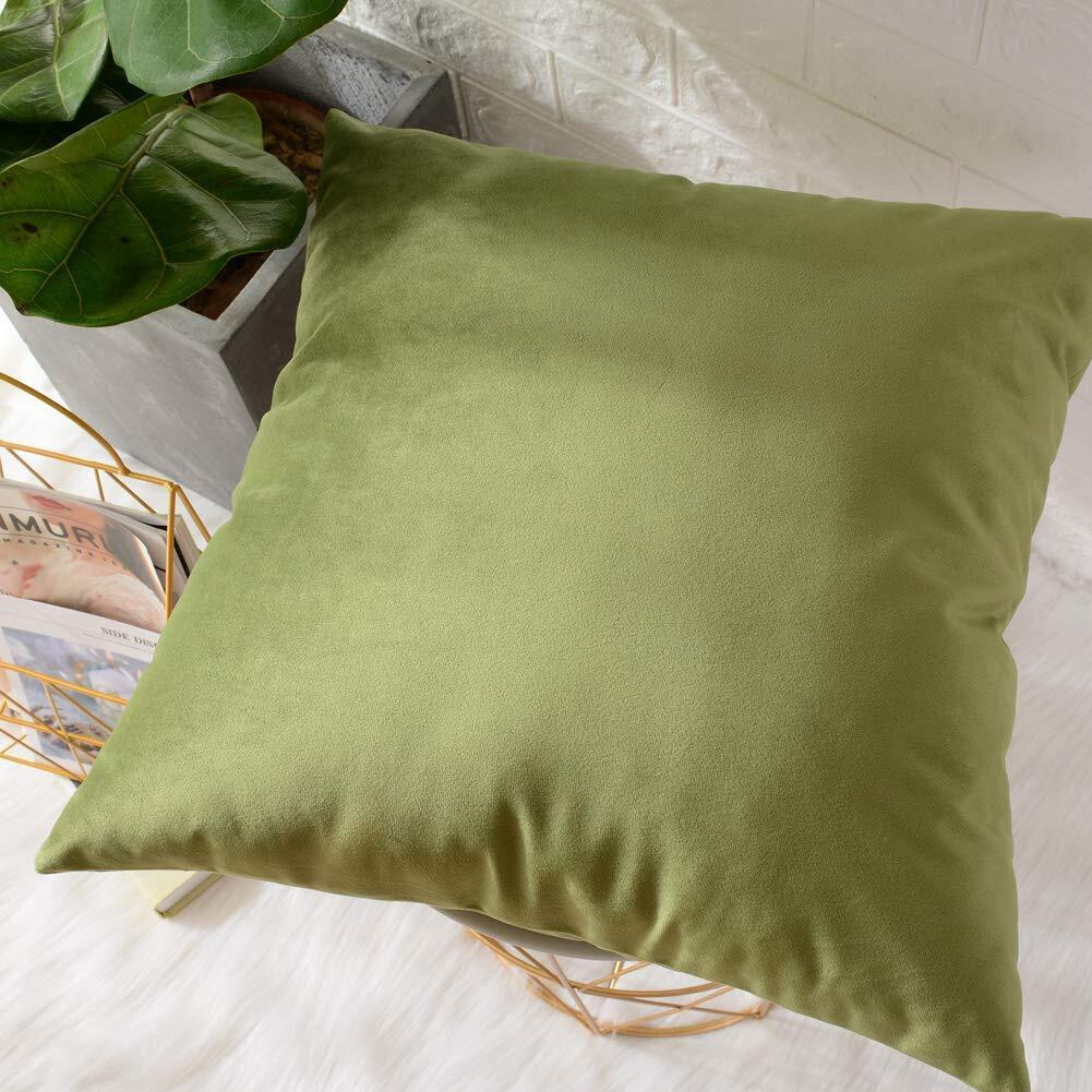 Khooti Velvet Cushion Cover, 14x14 Inch (Olive)(Pack of 3)