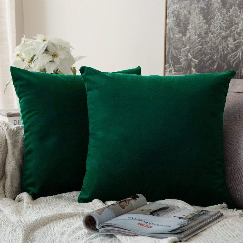 Khooti Velvet Cushion Cover, 12x12 Inch (Army Green)(Pack of 3)
