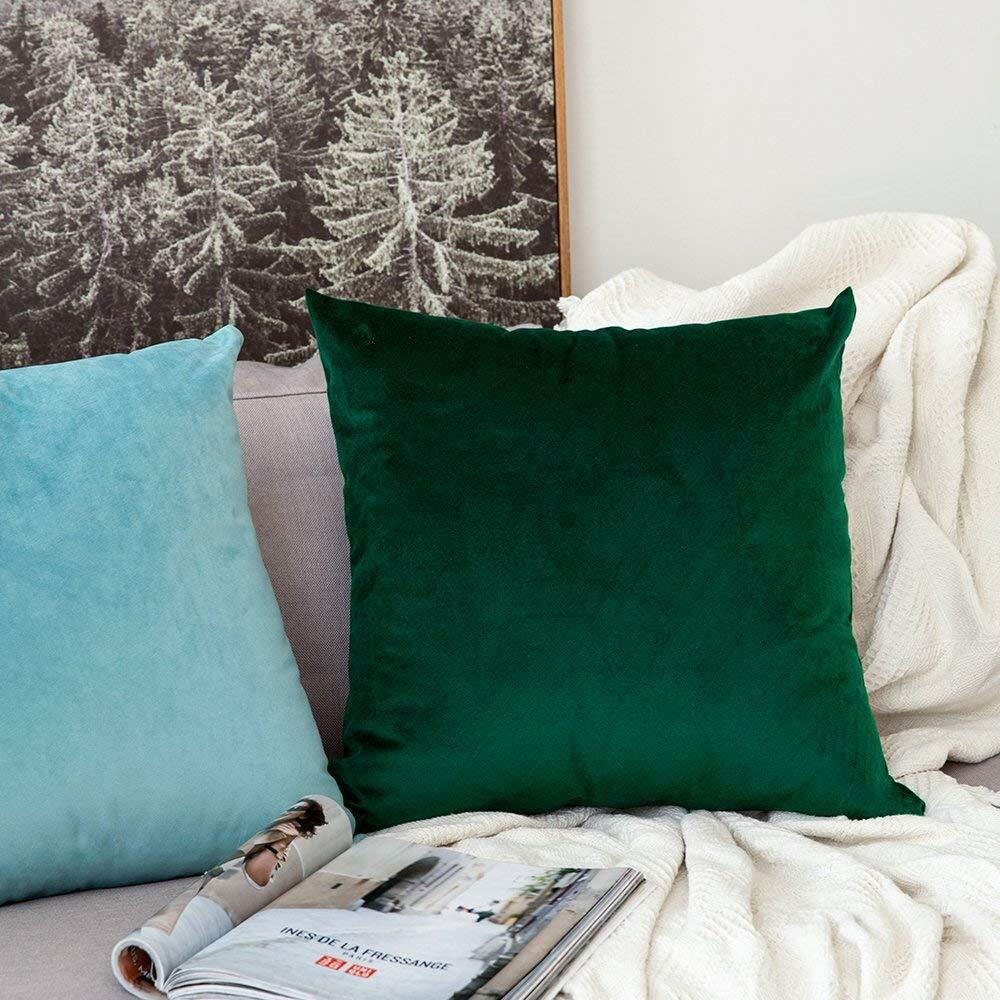 Khooti Velvet Cushion Cover, 12x12 Inch (Army Green)(Pack of 3)